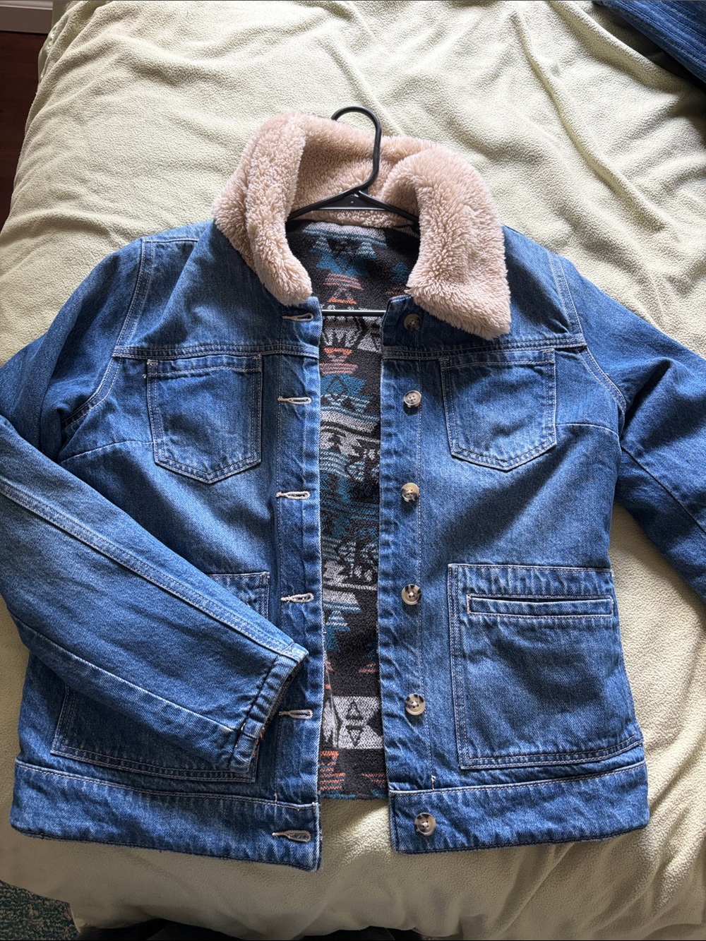 Women’s Blue Denim Sherpa Collar Jacket
